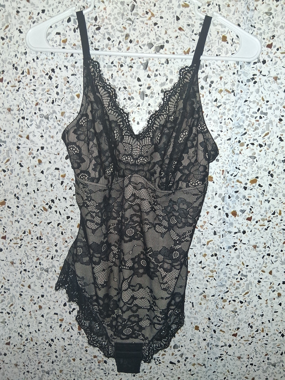 Women's Shaper Teddy Size Small Black Lace Over Nude